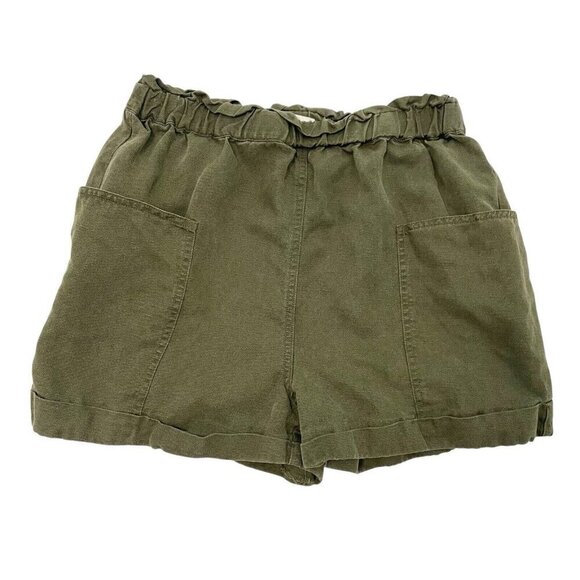 Aritzia Linen Blend Paperbag Cuffed Cargo Shorts Olive Green size Medium - Picture 1 of 8